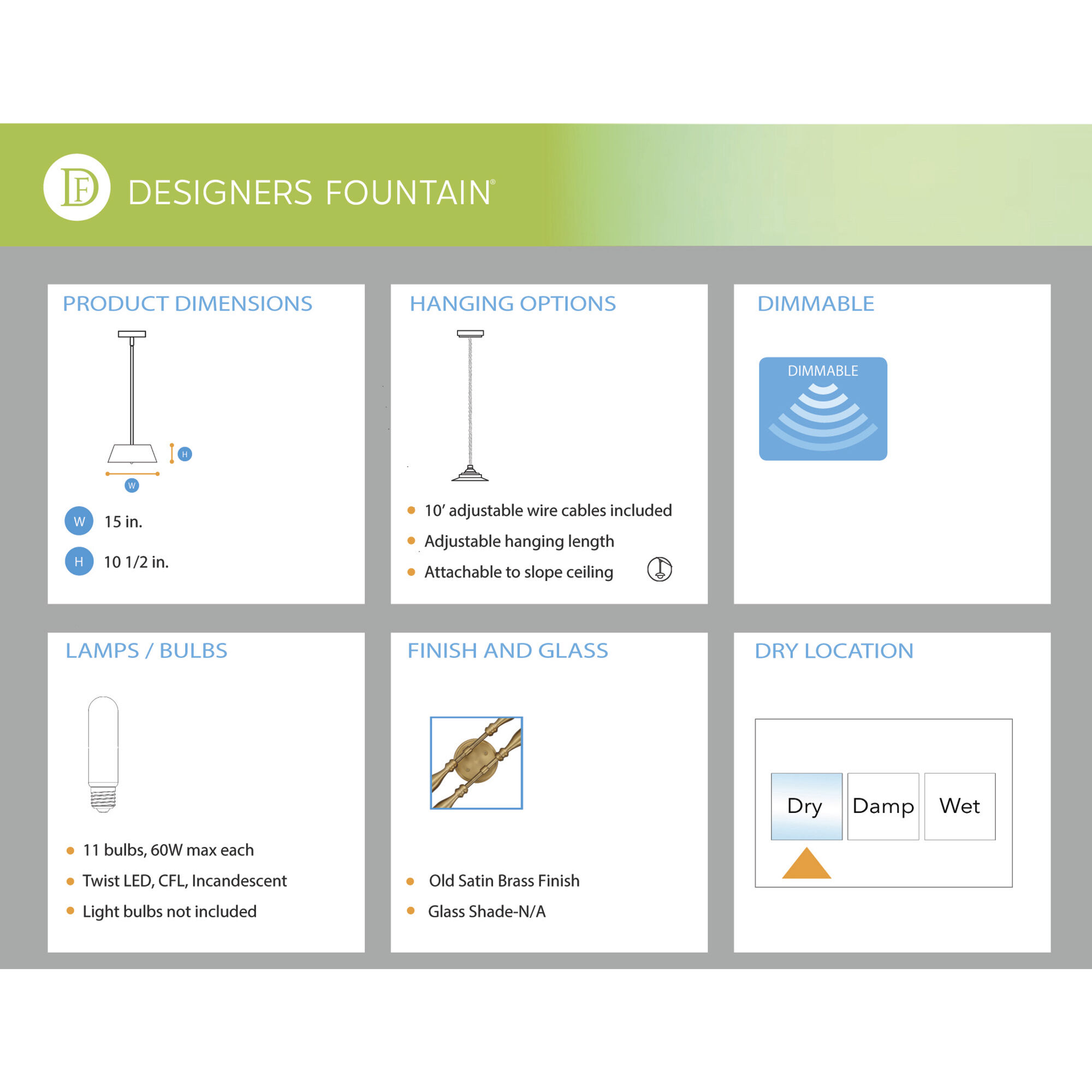 Louise 11 Light 15 inch Old Satin Brass Chandelier Ceiling Light